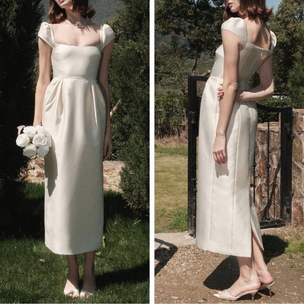 Elegant Ivory Midi Dress with Cap Sleeves